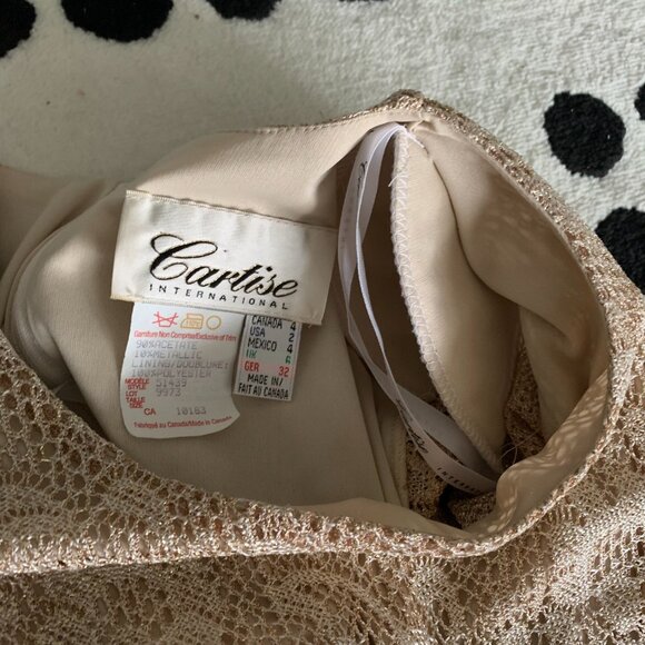 Vintage Maxi Dress Metallic Gold Lace Fringe Mother of the Bride Evening Gown - Picture 7 of 16